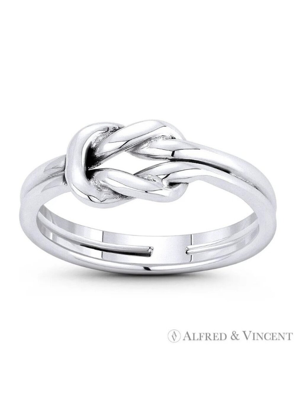 Square / Reef Loop Love Knot Charm Promise Ring in .925 Sterling Silver Size 8